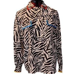 Adrianna PAPELL 100% Silk Bishop Sleeve Animal Print Unique Blouse Size 12.....